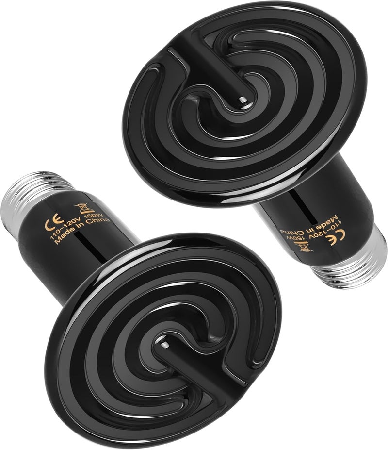HealSmart 150W Reptile Heat Lamp Ceramic Heat Emitter, No Light Emitting Heat Bulbs, Suitable for Snake/Lizard/Spider, Plant Growth and Incubating Chicken, 2-Pack - Image 1